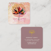 ロータスウォーターカラーレインボーヨガマッサージセラピスト スクエア名刺 (正面/裏面)