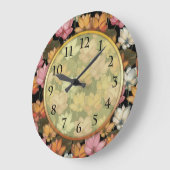 ロータスウォーターリリーピンクイエローホワイトグリーンフローラ ラージ壁時計 (傾斜)