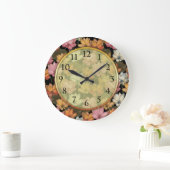 ロータスウォーターリリーピンクイエローホワイトグリーンフローラ ラージ壁時計 (ホーム)