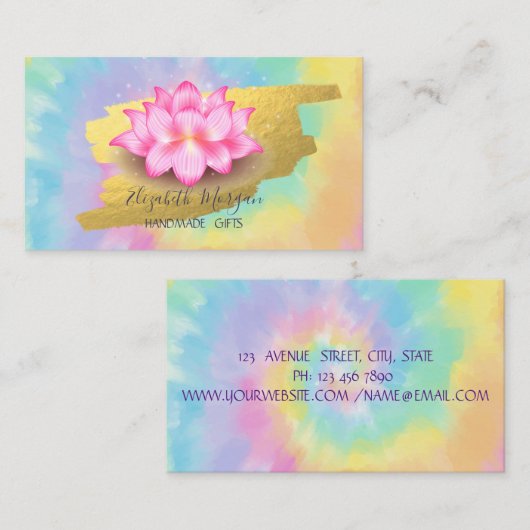 ロータスエレガントゴールド箔ブラシストローク絞り染め 名刺 (正面/裏面)