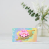 ロータスエレガントゴールド箔ブラシストローク絞り染め 名刺 (スタンド正面)