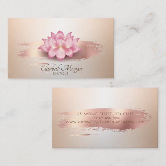 ロータスエレガントバラ金ゴールドブラシストロークロータス 名刺 (正面/裏面)