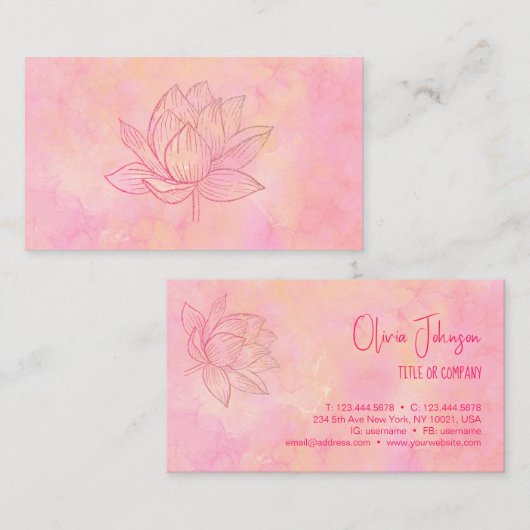 ロータスエレガントフラワーイラストレーションライトピンク 名刺 (正面/裏面)