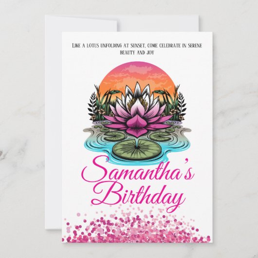 ロータスエレガントフラワー誕生日招待状 招待状 (正面)