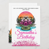 ロータスエレガントフラワー誕生日招待状 招待状 (正面/裏面)