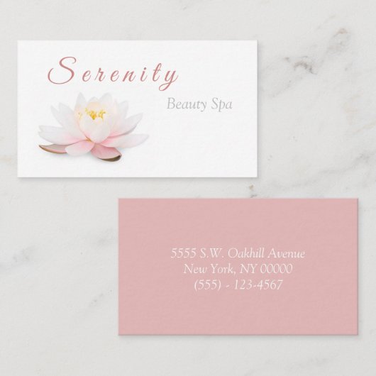 ロータスエレガントフラワー赤面ピンク&ホワイト美しいスパ 名刺 (正面/裏面)