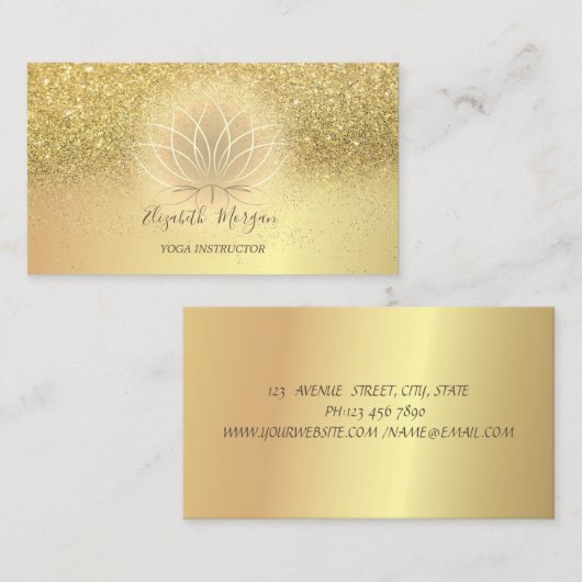 ロータスエレガント紙吹雪グリッターヨガインストラクター 名刺 (正面/裏面)