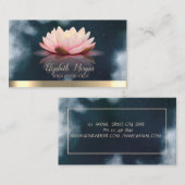 ロータスエレガント金ゴールドストライプネイビーブルーヨガ 名刺 (正面/裏面)