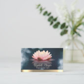 ロータスエレガント金ゴールドストライプネイビーブルーヨガ 名刺 (スタンド正面)