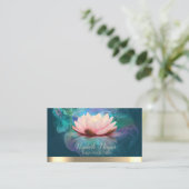 ロータスエレガント金ゴールドストライプヨガホログラフィックインク 名刺 (スタンド正面)