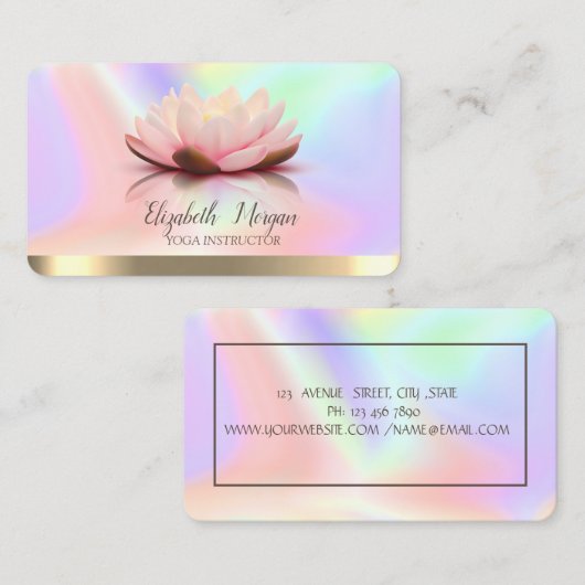 ロータスエレガント金ゴールドストライプヨガホログラフィック 名刺 (正面/裏面)