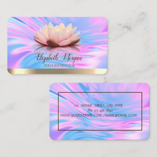 ロータスエレガント金ゴールドホログラフィストライプックヨガ 名刺 (正面/裏面)