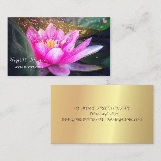 ロータスエレガント金ゴールドヨガインストラクター 名刺 (正面/裏面)