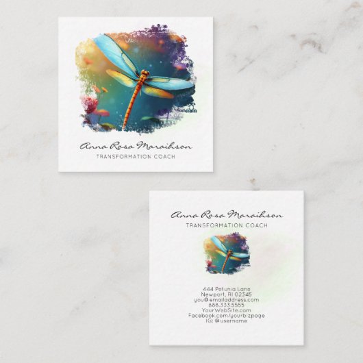 *~*ロータスカラフルリリー抽象芸術トンボ スクエア名刺 (正面/裏面)