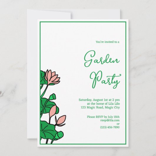 ロータスガーデンパーソナライズされたパーティの招待状 招待状 (正面)