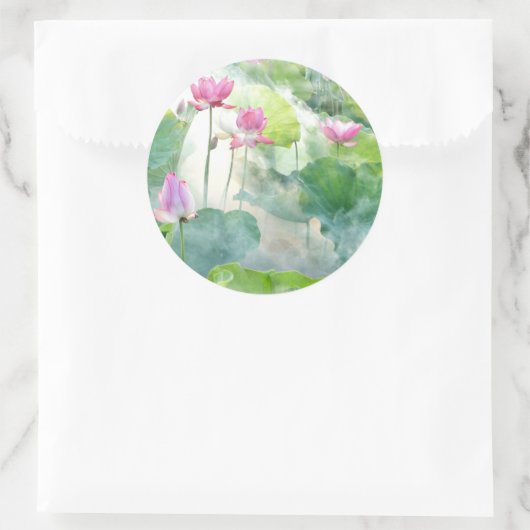 ロータスサマーパステルピンク水中競技多年生植物 ラウンドシール (バッグ)