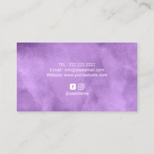 ロータスサークルブラシストロークヨガウェルネスパープル 名刺 (裏面)