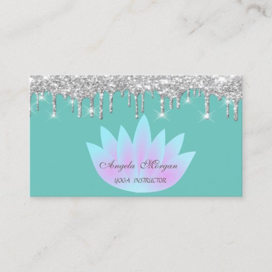 ロータスシルバーエレガントグリッタードリップスミントグリーン 名刺 (正面)