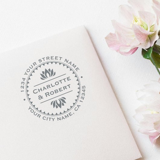 ロータススタイリッシュフラワー差出人住所カスタム セルフインキングスタンプ