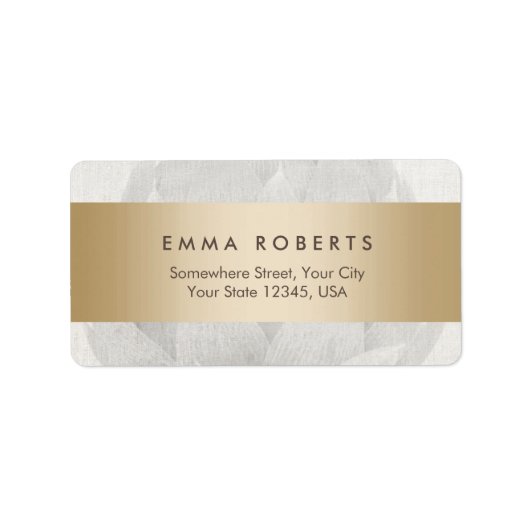 ロータスバックグラウンドストライプの金ゴールドエレガントリネン ラベル (正面)