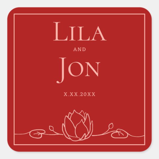 ロータスパーソナライズされた結婚式用シール スクエアシール (正面)