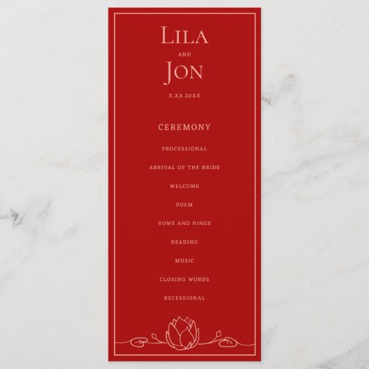 ロータスパーソナライズされた結婚式 プログラム (正面)