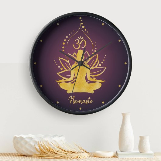 ロータスパーソナライズされた&オムヨガナマステ名前をカスタムする ラージ壁時計