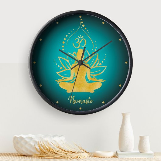 ロータスパーソナライズされた&オムヨガナマステ名前をカスタムする ラージ壁時計