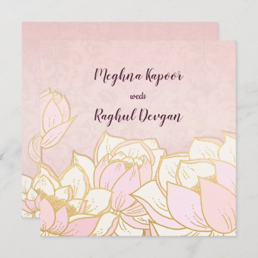 ロータスピエレガントンクインディアンダマスクウェディング 招待状 (正面/裏面)