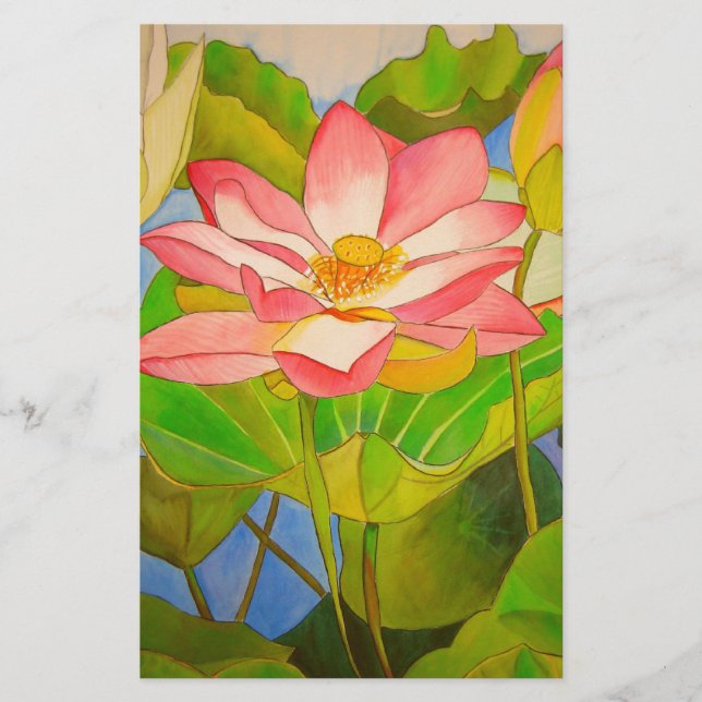 ロータスピンク《植物》スイレンの水彩画絵画像 (正面)