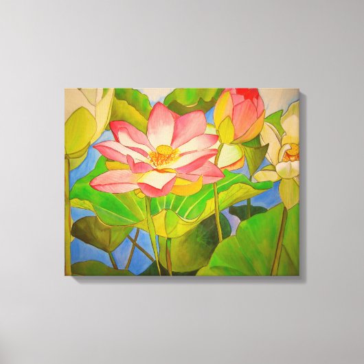 ロータスピンク《植物》スイレンの水彩画絵画像 キャンバスプリント (正面)