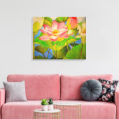ロータスピンク《植物》スイレンの水彩画絵画像 キャンバスプリント (インサイチュ (リビング))