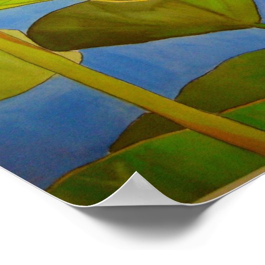 ロータスピンク《植物》スイレンの水彩画絵画像 ポスター (角)