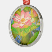 ロータスピンク《植物》スイレンの水彩画絵画像 メタルオーナメント (左)