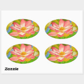 ロータスピンク《植物》スイレンの水彩画絵画像 楕円形シール (シート)
