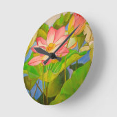 ロータスピンク《植物》スイレン水彩絵画アートズ ラウンド壁時計 (傾斜)