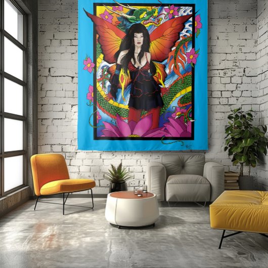 ロータスフェアリー中国のウォータードラゴン タペストリー