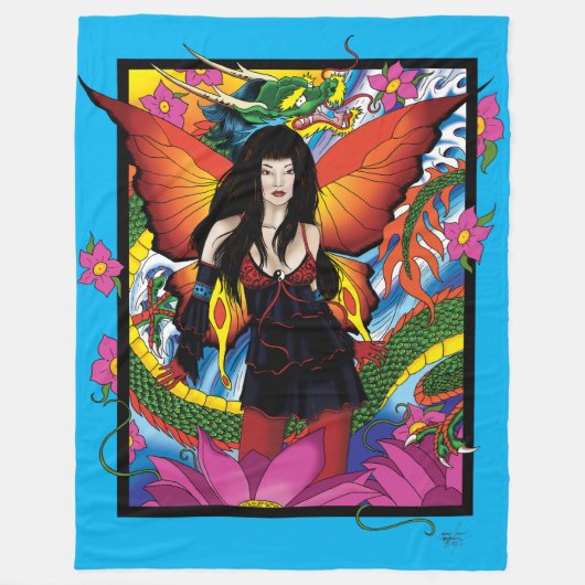 ロータスフェアリー中国のウォータードラゴン フリースブランケット (正面)