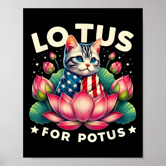 ロータスフォーポトゥスカマラハリスアメリカ国旗の猫好き ポスター (正面)