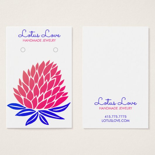 ロータスフラワーイヤリングネックレスジュエリーディスプレイカード (正面&裏面)