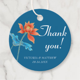 ロータスフラワーオレンジ&ブルー結婚ズサンキュー フェイバータグ