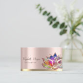 ロータスフラワーカラフルバラ金ゴールドヨガインストラクター 名刺 (スタンド正面)