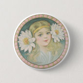 ロータスフラワーガールポートレート 缶バッジ (正面)