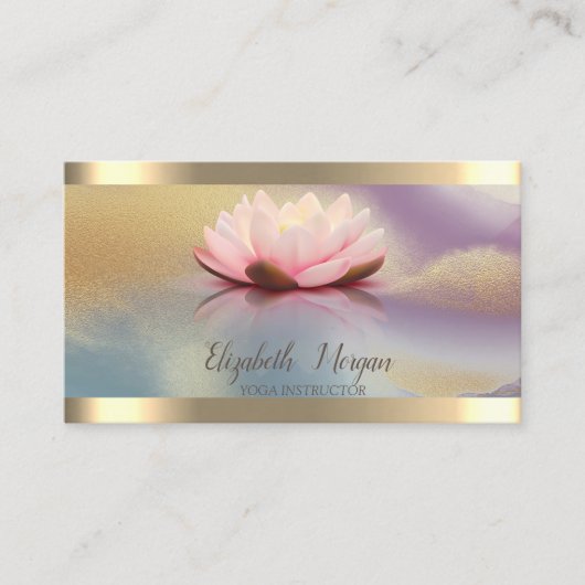 ロータスフラワーストライプ金ゴールドカラフルヨガ 名刺 (正面)