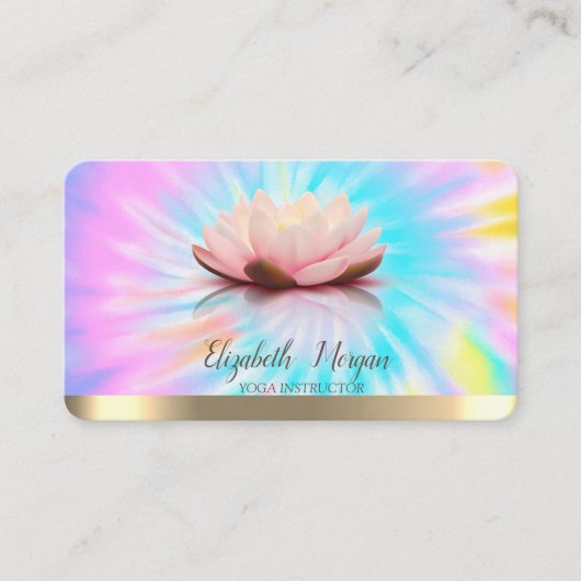 ロータスフラワーストライプ金ゴールドヨガインストラクター絞り染め 名刺 (正面)