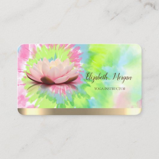 ロータスフラワーストライプ金ゴールドヨガカラフル絞り染め 名刺 (正面)