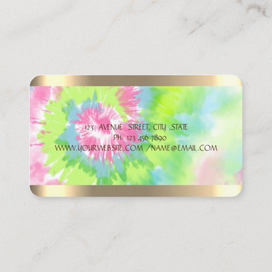 ロータスフラワーストライプ金ゴールドヨガカラフル絞り染め 名刺 (裏面)