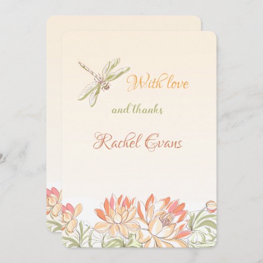 ロータスフラワーズアンドトンボのサンキューカード 招待状 (正面/裏面)