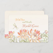 ロータスフラワーズアンドトンボのサンキューカード 招待状 (正面/裏面)