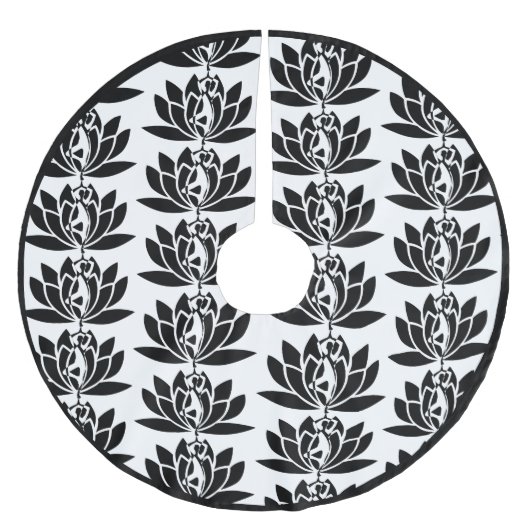 ロータスフラワーツリーオブライフ禅ヨガ白黒 ブラッシュドポリエステルツリースカート (正面)